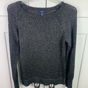 Chaps Women’s XL Black Silver Pullover Sweater Tunic Ribbed Metallic Luxury